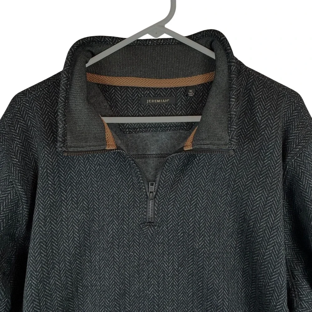 Jeremiah Mens XL Herringbone 1/4 Zip Pullover Sweatshirt‎ Gray Blue Long Sleeve